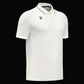 White polo shirt with geometric pattern on a white background